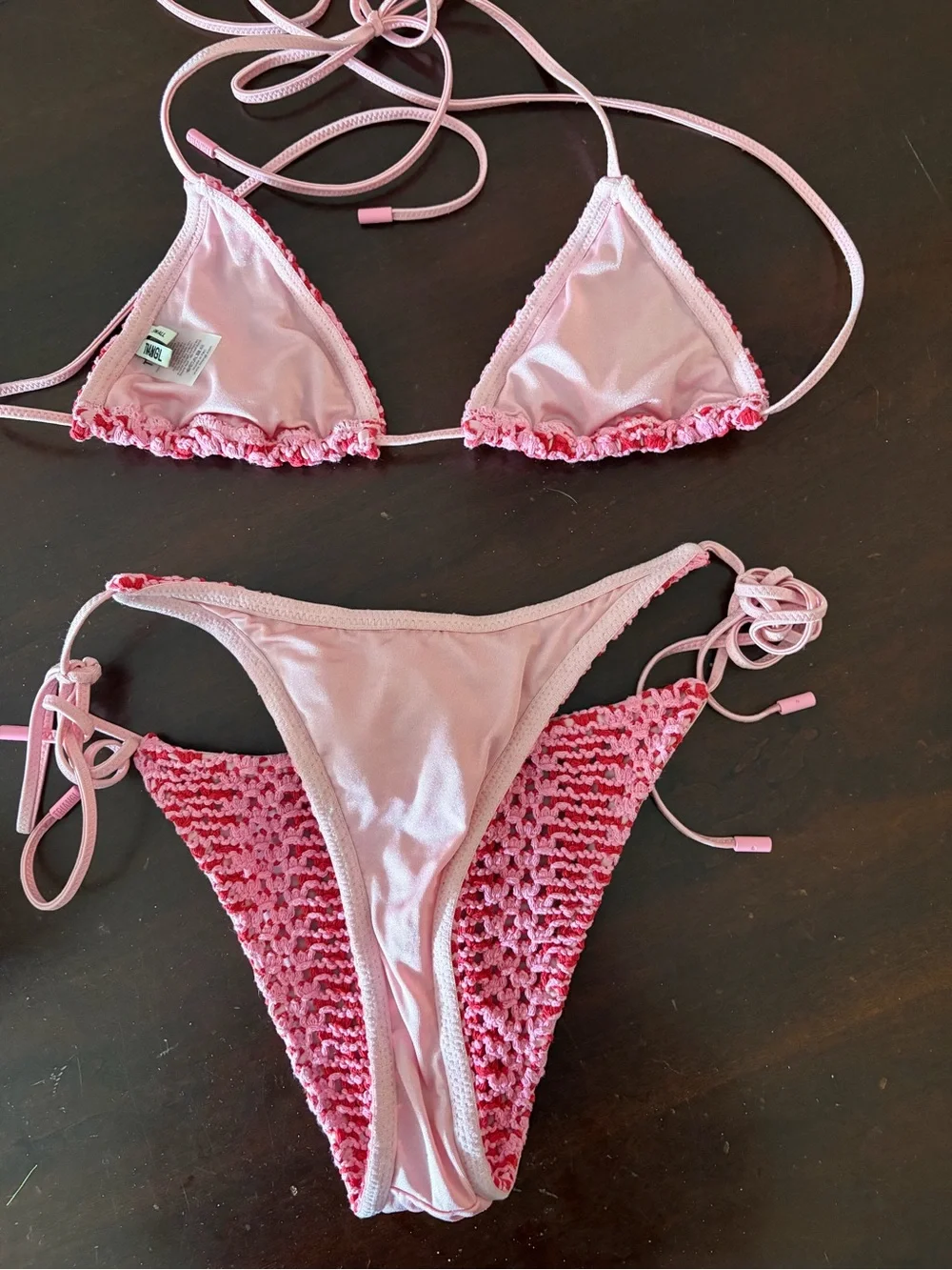 triangl swimwear Pink Crochet Triangle Bikini Top